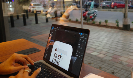 Walnut desk organizer set with white modular trays, next to porcelain mug on wooden desk.
